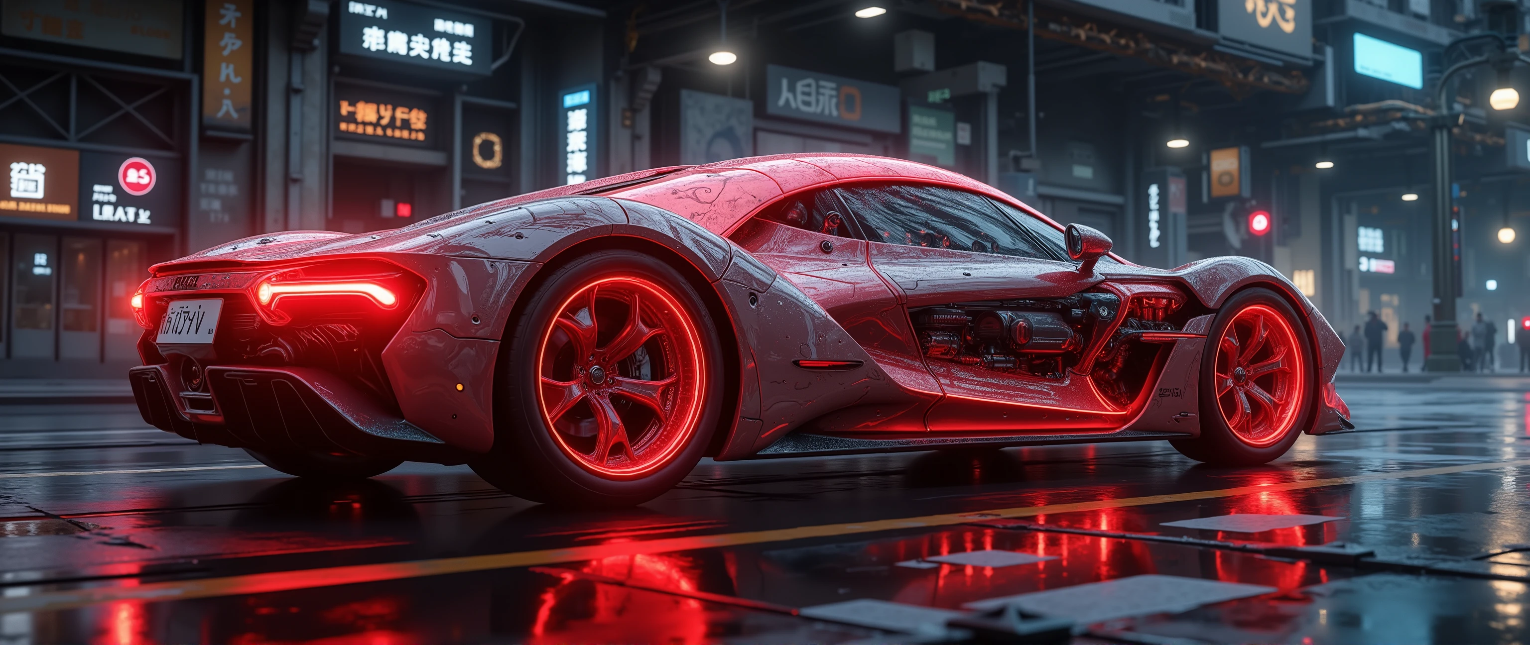 epic oil painting, 16 thousand., artistic masterpiece,  correct gravity , fantasy zone , 3000 years old, is a very futuristic landscape with fantastic warships and mechanisms, incredible detail,  best composition , amazing quality and sharpness, "captivating digital image (transparent:1.5)  DTM, hypercar , revealing internal mechanical components, such as engine, car chassis , suspension,  and internal wiring , detailed textures, detailed equipment, precise lighting and shadows, Quality 8k,  algorithms, complex , high definition, , glossy red neon finish , vivid reflections, perfect lighting, Concept Noisy night street, BREAK"