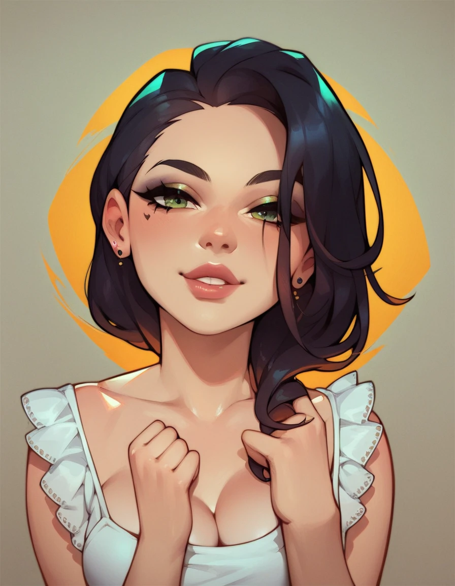 a close up of a woman with a white dress and a tattoo on her arm, 30-year-old woman from cuba, olivia de bernardinis, fernanda suarez, kaitlyn michelle siragusa, by Nándor Katona, caroline gariba, malika favre, profile image, angelawhite, white halter top