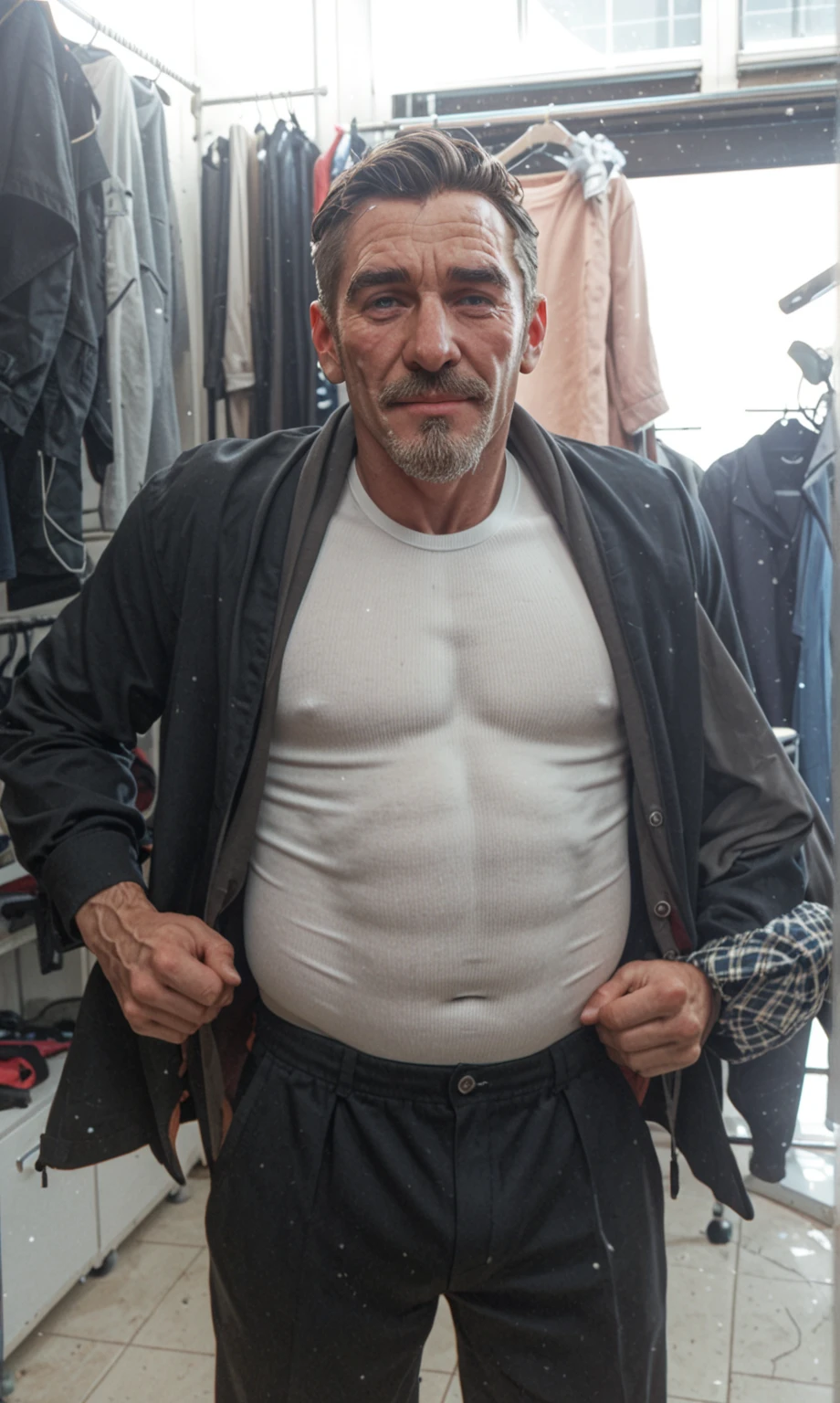 big daddy, wearing a white tanktop, constuction worker turkish macho daddy,