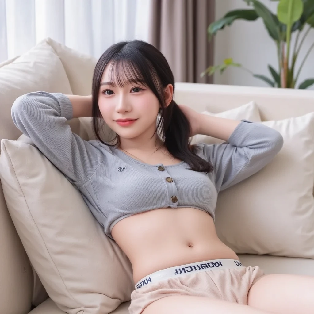 ulzzang -6500-v1.1, (Raw foto:1.2), (Photorealsitic:1.4), a beautiful detailed girl, Laughing with white teeth、extremely detailed eye and face, beatiful detailed eyes, Ridiculous, unbelievable Ridiculous, huge filesize, ultra-detailliert, hight resolution, ighly detailed, top-quality, masterpiece, Kemomimi, ((Japanese girls' high school uniform)), illustratio, ighly detailed, nffsw, unification, 8k wallpaper, magnifica, finely detail, masterpiece, top-quality, Highly detailed ticker uniform 8k wallpaper, Light on the Face、电影灯光、16yo girl、((panties on))、((dynamicposes)))、(camel's toe)、(half)、(panthyhose)、(Lying sofa))