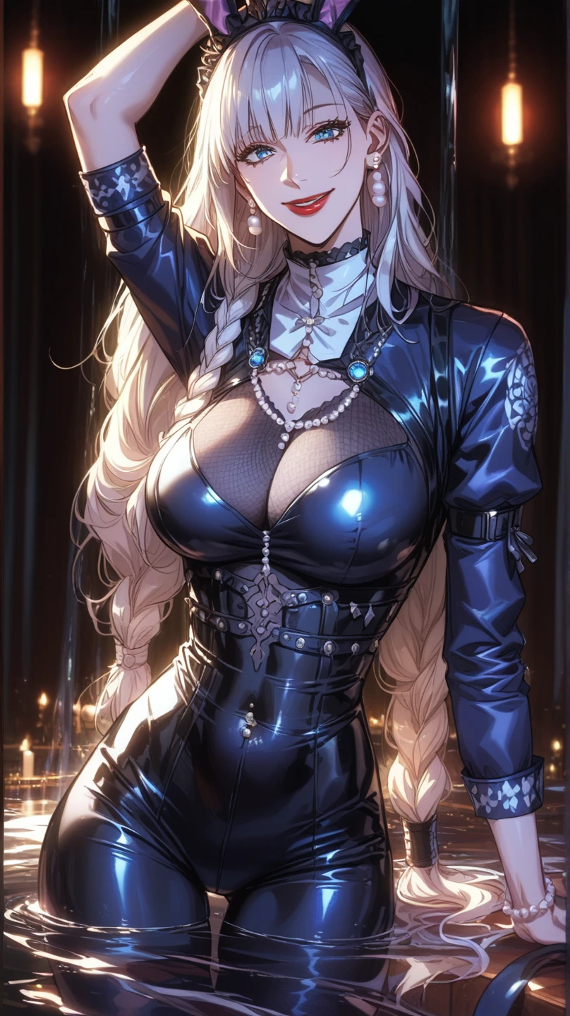 (((obra maestra)))、((highest qualityr))、(El ultra-detailliert)、(cg illustration)、(very beautiful girl))、cinematiclight、((1 mechanical girl))、 Science-Fiction、apocalipsis、Erotic grotesque、Research Institute(Hermoso e indulgente:1.2)、(1chica en:1.3)、mirando hacia el frente,pelo marron,Corset belt,Falda azul de cintura alta,