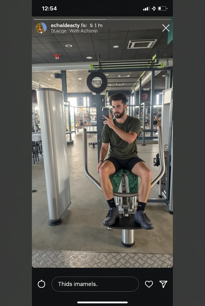 full view, full body, one handsome young artificially tanned white bald over-muscular man in white socks, shirtless wearing neon-green lycra leggings and white aired socks, shoes off, gold chains, bracelets, rings, arrogantly sitting on bench in his white socks next treadmill in gym, showing off his white socked feet