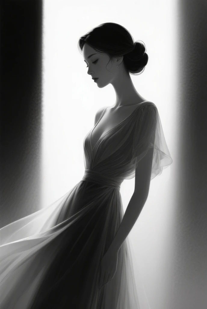Outlined with black ink,smooth lines,Show the characters' expressions and postures through the contrast of ink shades,The background is minimalist,Emphasis on light, shadow and space。wearing white hat、drawing of woman in black dress, fine art piece, CGSociety's Hot Topics, figurative art, style of Jeremy Mann,Dress neatly and modestly. Sensual painting, Wallop |, Ryan Hewitt, Jeremy Mannart