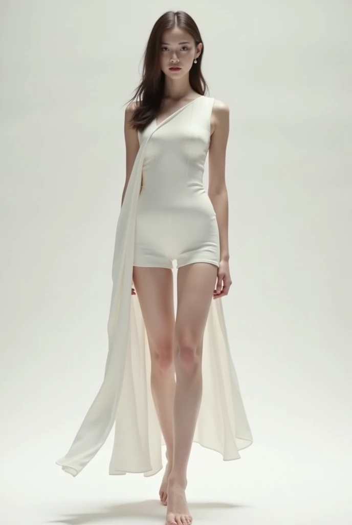 Master of animation, A perfect masterpiece, On a pure white background、Dressed in cool, sexy and modern clothes、Sexy mature modern woman standing, Flowing silver hair, Full Body Stand Posture, Thin legs, Straight chest, Detailed facial details, Natural and beautiful standing posture, Crisp and realistic body detail,(NSFW:0.5)