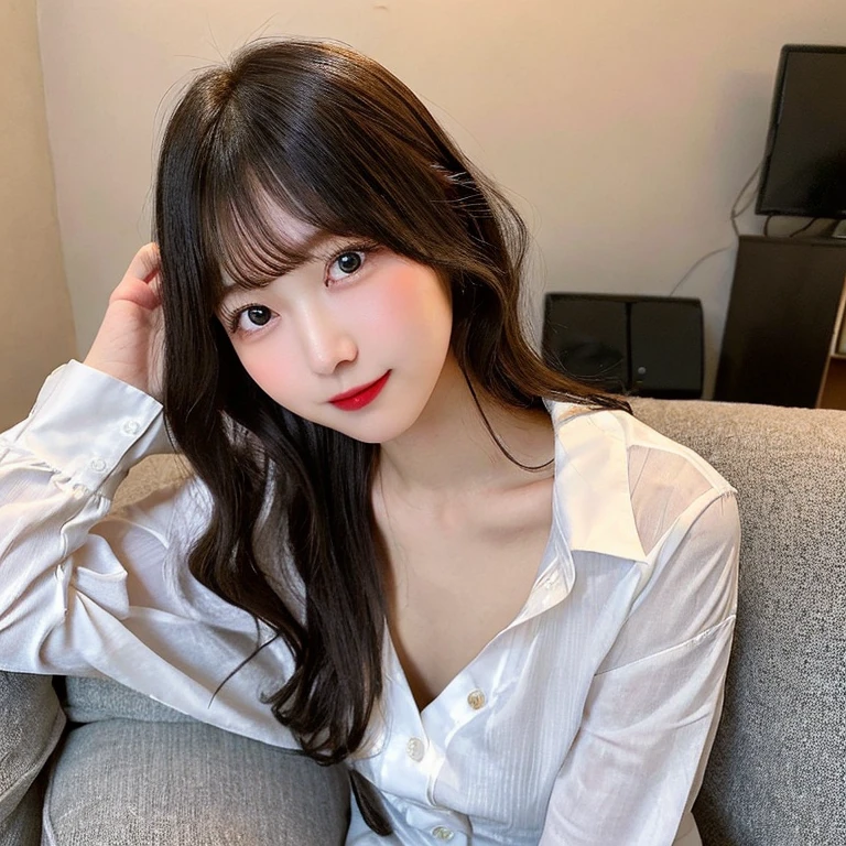 (kneeling, sitting on the the bed, hands on the bed:1.4), (boyfriend's white satin shirt, oversized collared men’s satin shirts, oversized baggy shirt, Sleeves long enough to cover her hands:1.5), (wide open neck, collarbone:1.2), (upper thigh:1.3), realistic detailed beautiful thighs, looking at viewer, (from front:1.3),
BREAK
(1 beautiful Japanese idol, 20 years old), perfect body, Detailed beautiful delicate face, Detailed beautiful delicate eyes and eye highlights, Very thin and delicate eyelashes that are not too long, (finely detailed beautiful blown big eyes and detailed face), no makeup, slender face, (lustrous skin, realistic detailed skin), (brown medium hair:1.2), (happy, half asleep:1.1),
(masterpiece, best quality:1.2), 8k, RAW photo, (Realistic, hyper realistic, photorealistic:1.3), Ultra High Res, intricate details, ultra detailed, High quality texture, distinct image, (simple background), (bedroom, morning, light shining through the window:1.1),