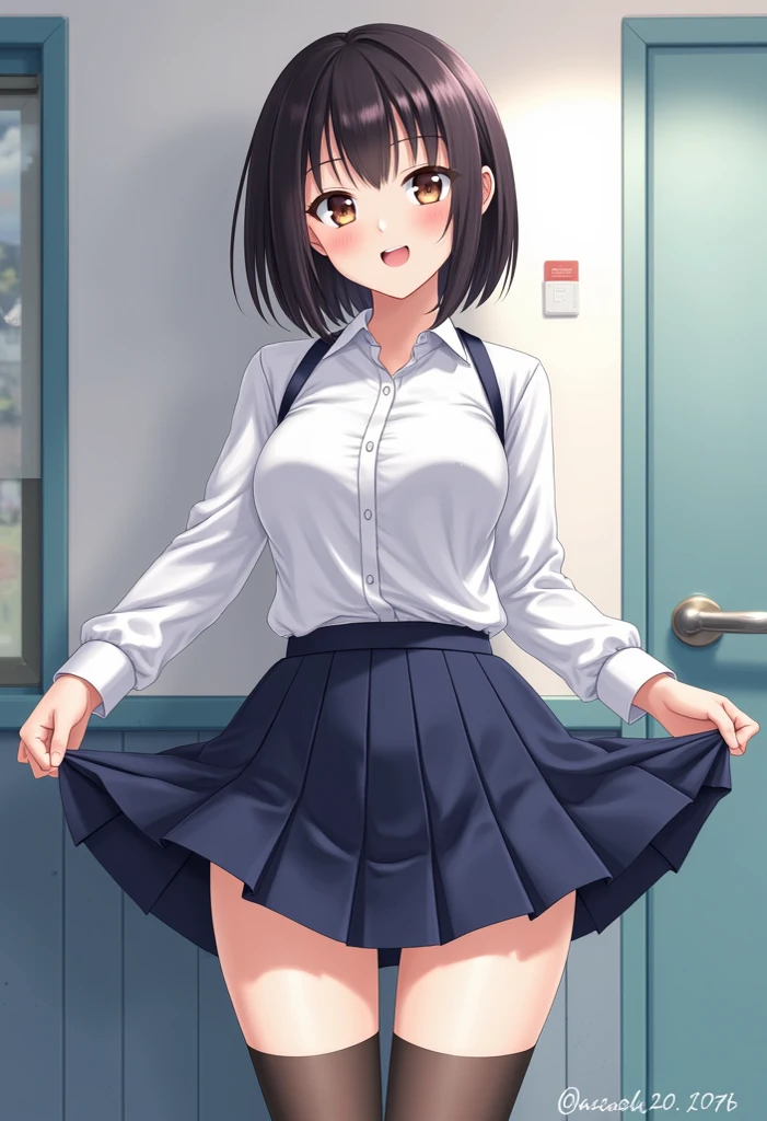 NSFW, high detail,best quality,super detail,very detailed, detailed light, best shadow, ((Realistic)), (very fine skin,beautiful skin), blush, happiness, ((Kobayakawa Sae, long hair, sailor suits,school sailor uniform,sailor collar,luxury white lingerie)), ribbon, (looking at viewer), (standing,spread legs,lift up skirt, skirt lift:1.3), ((thighvibe,vibrator inserted, vaginal vibrator)), (love juice on thighs:1.5), ((in abandoned men's toilets)), garbage all over the ground, grimy, urinating, scruffy