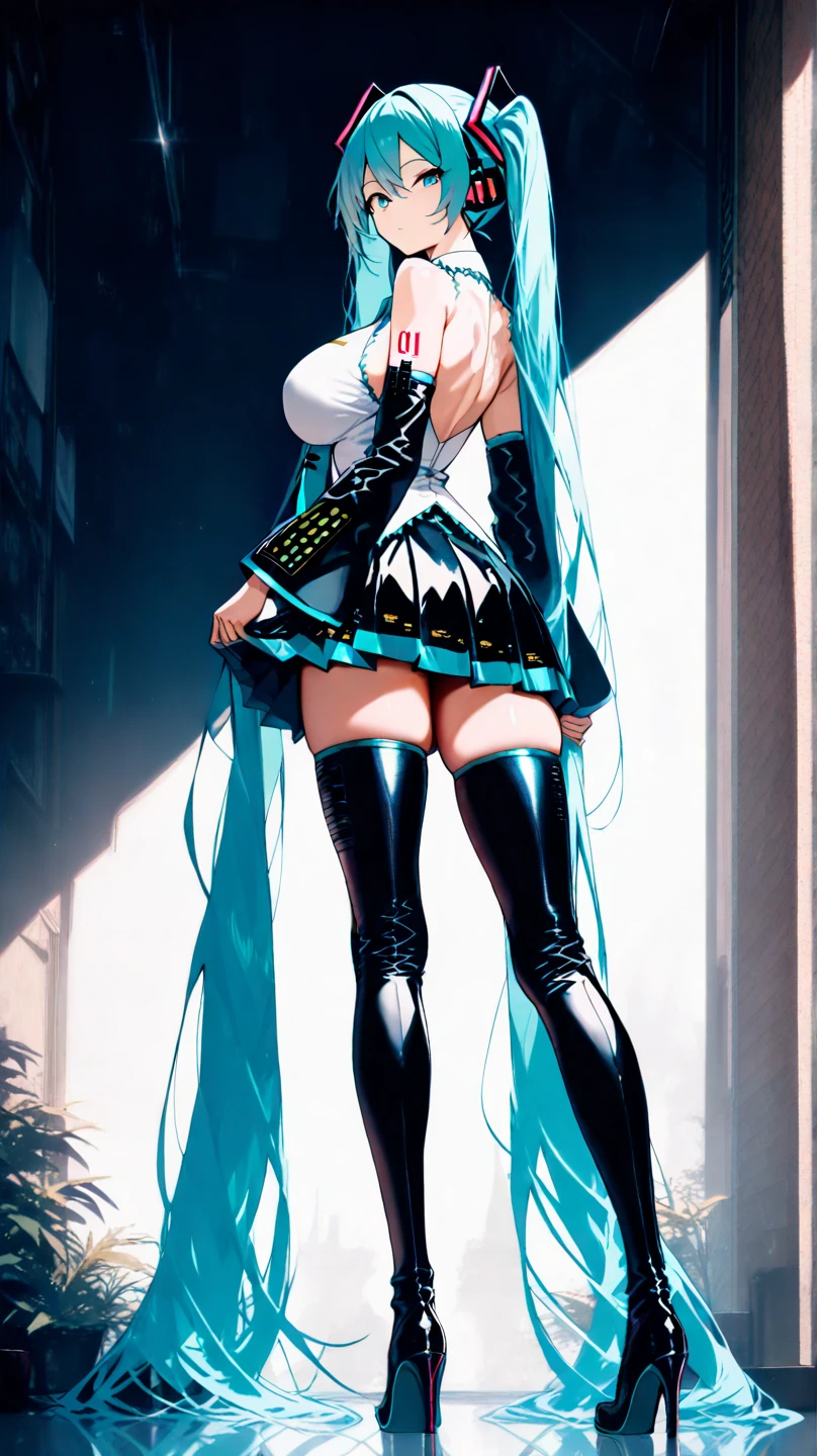 Hatsune Miku、Anime girl with long hair and a gun in her hand,Shimashima Pantiesがよく見える、Hatsune Miku、Squatting、spread legs、show panties,super mini skirt、緑と白のShimashima Panties、From miniskirt to c Kantai Collection style,Shimashima Panties、super mini skirt、 portrait anime space cadet girl, Best Anime 4K Kona-chan Wallpaper, terrible anime 8k, High-definition official artwork, Trending with Art Station Pixiv, perfect android girl, cyborg - girl with silver hair, anime style 4k, anime art wallpaper 8k, azur lane style