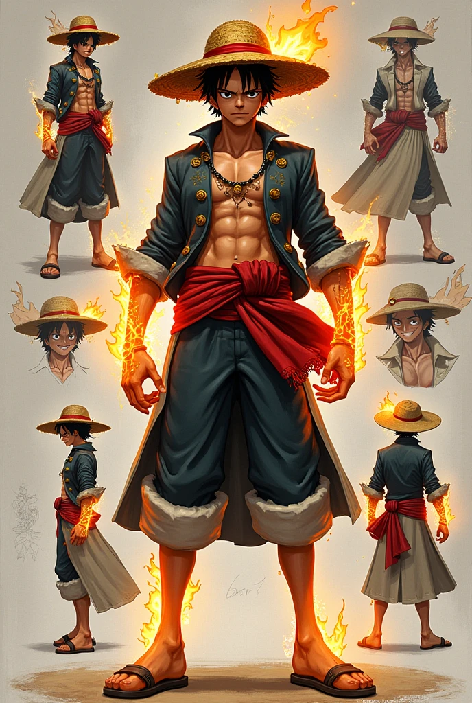 A man with a well-defined body, com short, wearing shoes, with hat on head, with plenty of fire flames around the body.