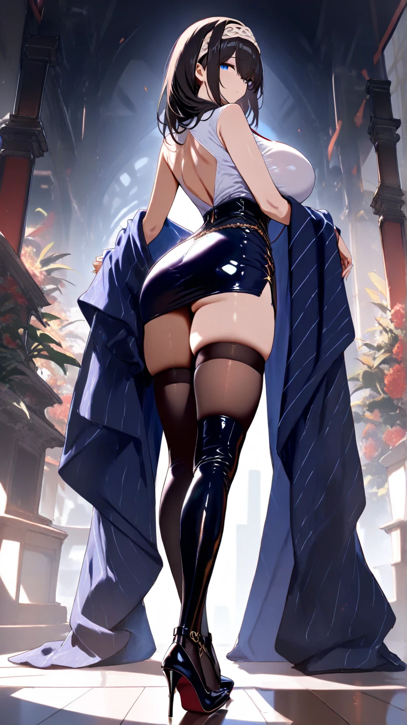 (Emphasize the Intricate Eyeshadow Details:1.5), (Highlight Black Eyeliner Accents:1.5), (Accentuate Luscious Pink Lip Color:1.5), (From Side capturing all her perfect silhouette and well-proportioned ass:1.5).
1girl, solo, breasts, looking at viewer, short hair, bangs, blue eyes, large breasts, gloves, long sleeves, hat, dress, bow, jewelry, medium breasts, closed mouth, underwear, blue hair, panties, jacket, full body, ass, white hair, thighs, multicolored hair, earrings, boots, black gloves, looking back, from behind, black footwear, black dress, high heels, lips, streaked hair, gradient, petals, black headwear, sideboob, thigh strap, short dress, squatting, pink panties, high heel boots, top hat
Please use advanced upscaling techniques to enhance the image quality of the character from Genshin Impact, focusing on her costume, skin, and surroundings. The goal is to bring out finer details and textures while maintaining realism.
Apply an upscale process to refine the high-resolution details, preserving sharpness, color accuracy, and overall image clarity. Minimize any artifacts or pixelation that may occur during the upscaling process.
Utilize state-of-the-art upscaling methods to elevate the visual fidelity of the generated image. Pay special attention to the facial features, hair, and clothing of the character, ensuring a crisp and detailed representation. The final result should have an enhanced visual impact suitable for use as a wallpaper.
Optimize the image quality for use as a high-quality wallpaper by enhancing sharpness, contrast, and color vibrancy while maintaining a natural and realistic appearance. Eliminate any noise or imperfections to achieve a polished and visually pleasing result.
Implement advanced upscaling techniques to improve the resolution and overall quality of the image featuring the character. Focus on refining fine details, such as the skin's design and the character's facial expressions, to create a visually impressive final output.