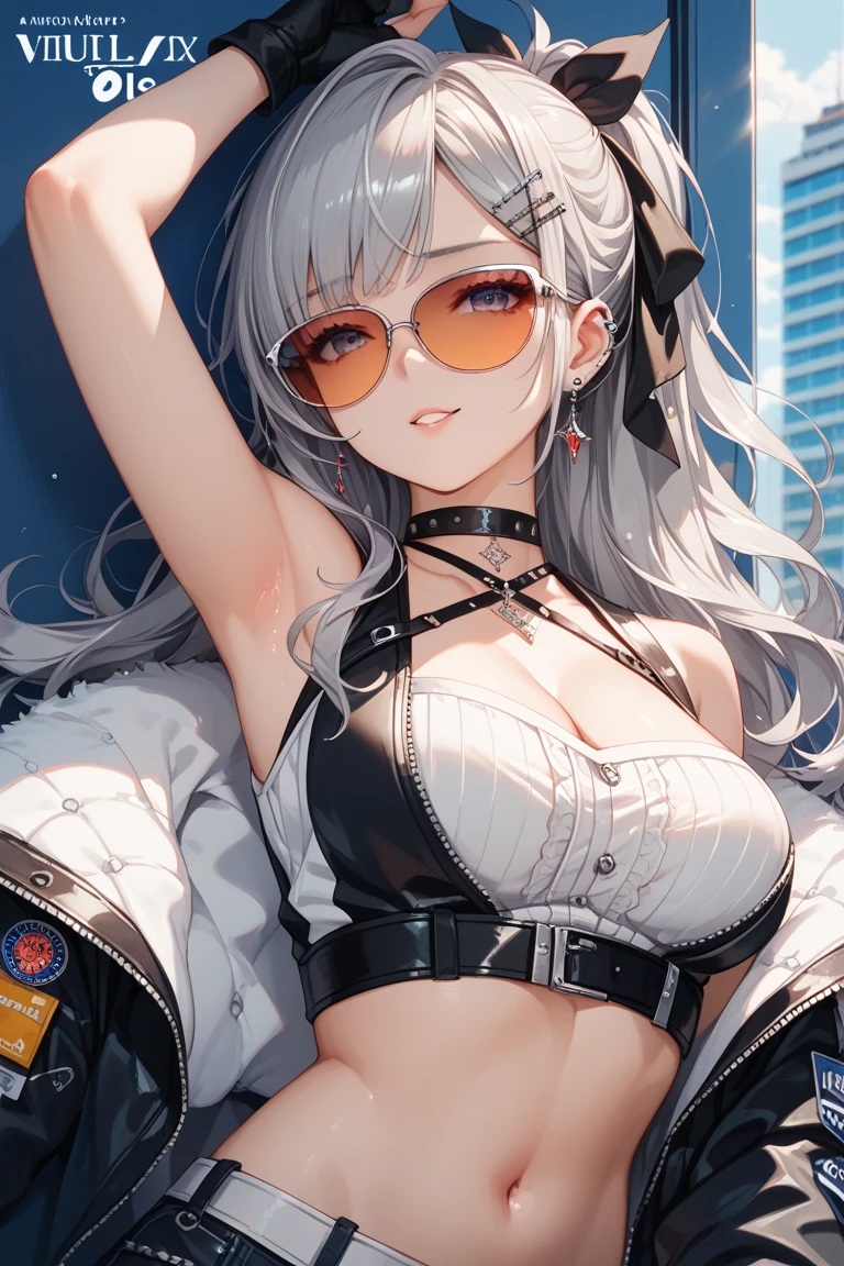 top-quality、Top image quality、​masterpiece、girl with((Black tank top、White coat、Black leather pants、sixteen years old、teen ager、cute little、Best Bust、big bast,Beautiful light blue eyes、Breasts wide open, a blond、A slender,Large valleys、belligerent movements,Hugging gestures、dye one's cheeks red、shivering、sapphire earrings、Exhale white、Hats、Cold face)),hiquality、Beautiful Art、Background with((ice burn city、snowflakes falling、Heavy snow fallasutepiece、depth of fields,8K