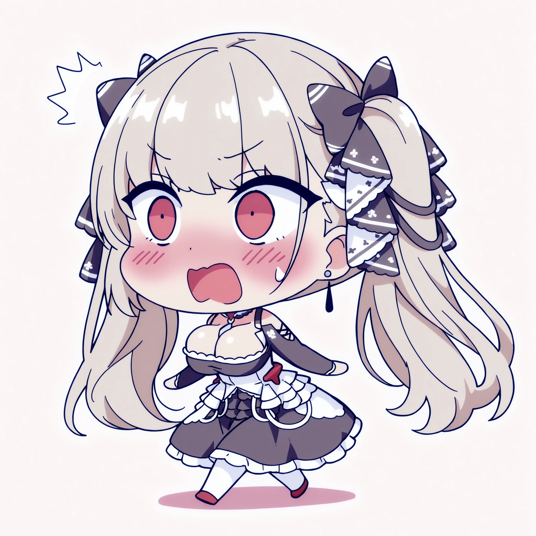 1 girl,formidable ( Azur Lane ), A girl, solo, cute, shocked, blushing, high quality, masterpiece, Very detailed, high quality, high resolution, beautiful, beautiful and perfect face, looking to the side, hands forward, walking , Big Breasts, Chibi style, full body, blush, Chibi character, Chibi, side view