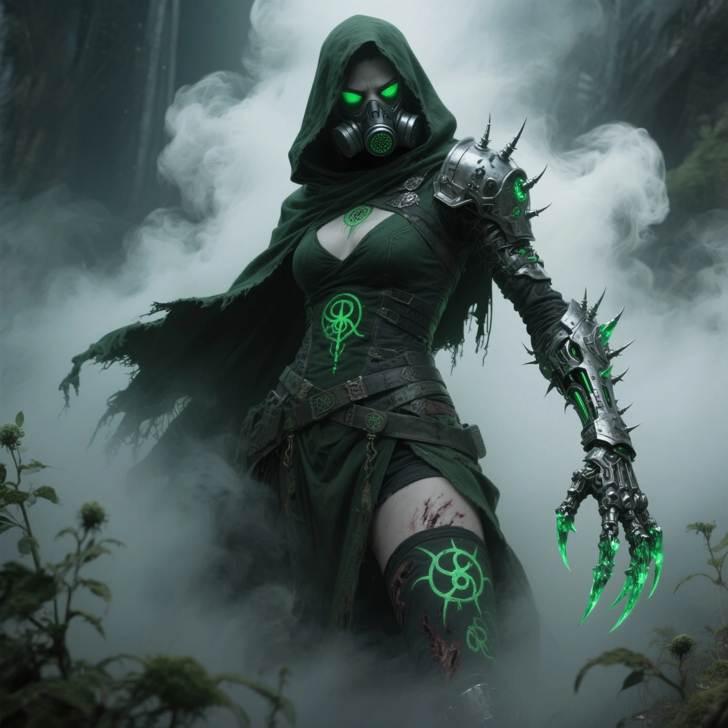 beautiful japanese young woman, extreme detailed, bodysuit, gloves, belt, thigh boots, (valorantViper:1.2), bodysuit, gloves, belt, thigh boots, respirator, looking at viewer, face, portrait, close-up, green, slender, (combat ready stance), (tactical outfit), (solo character), (gaming theme:1.5), short hair, green, (black hair), (milittary gear), (gas mask:0.4), (poisonous green:1.2), (glowing effects),
