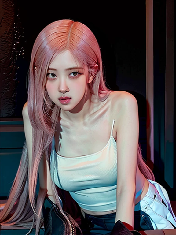 ((Realistic lighting, Best Quality, 8K, Masterpiece: 1.3)), Focus: 1.2, 1girl, Pink hair, Perfect Beauty: 1.4, Slim Abs: 1.1, (White Shirt: 1.4), ( Super Fine Face, Fine Eyes, Double Eyelids,Gorgeous,Jewelry,Dynamic Posing,standing Pose,Dramatic,Cinematic,Detailed background,RAW photography、超A high resolution、close-up all over the body,Hand optimization),(Details are strengthened),(High Picture Quality)model shoot、Wearing a black skirt、Beautiful Eyes of Details、Very slender eyes、Beautiful eyelashes、beautiful double eyelid
