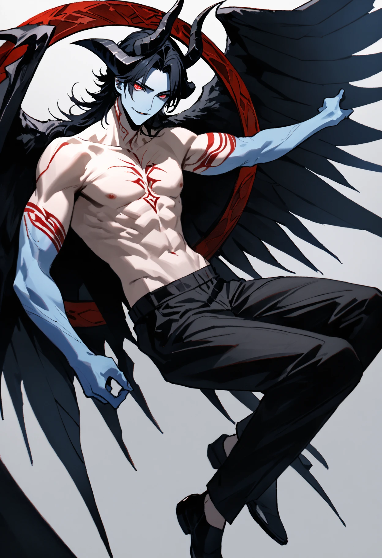 NSFW, short boy, feminine small shotacon, holding crow pet, small fragile body, black fur-lined clothes hanging on the shoulder, little to no clothes (showing core body), black hair, very messy mullet hair, bangs, shining crimson eyes, masterpiece, 8k, photorealistic, chiaroscuro lighting, dramatic shadows, cinematic composition, coast background, wearing black short, sharp black nails