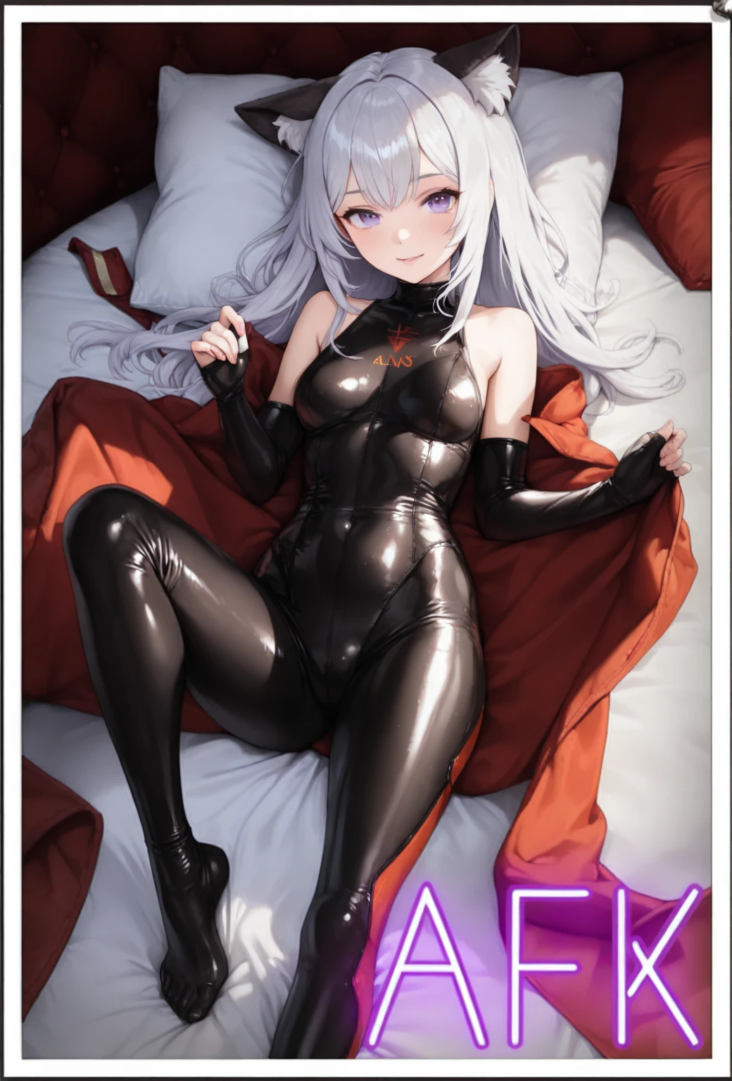 SFW, anime girl laying in bed with clothing cover her big chest, long white hair, seductive anime girl, white haired deity, anime woman fullbody art, perfect white haired girl, full body, anime milf, bimbo white hair, yellow stockings, yellow bikini, white haired, full body picture, extremely detailed artgerm, black blindfolded, slave tatto on crotch, perfect illumination, smirking smile, red blush, hands on hips, metal sandals