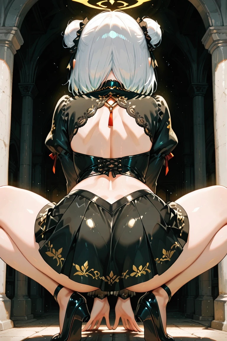 (Photorealistic:1.8, Highest quality:1.8,8K masterpiece:1.8、Super detailed、Ultra-high resolution、Detailed Background)、((Flat Color))、((colorful))、Multicolored lighting、((浮かぶcolorfulな水))、Blue background、
Bound Queen、Random Pause、(Golden chains on body、Golden chain collar、handcuffs)、Random Sexy Poses、Turn around、Angle from behind、
(Medium Hair、Vermilion, silver and gold hair、hair ornaments)、(Bunny Suit、choker、Knee-high stockings、garter belt、Wedgie Panties）、Beautiful hip line、TWICE&#39;s Tzuyu&#39; on pause、Beautiful blue eyes、(A rich expression、smile）