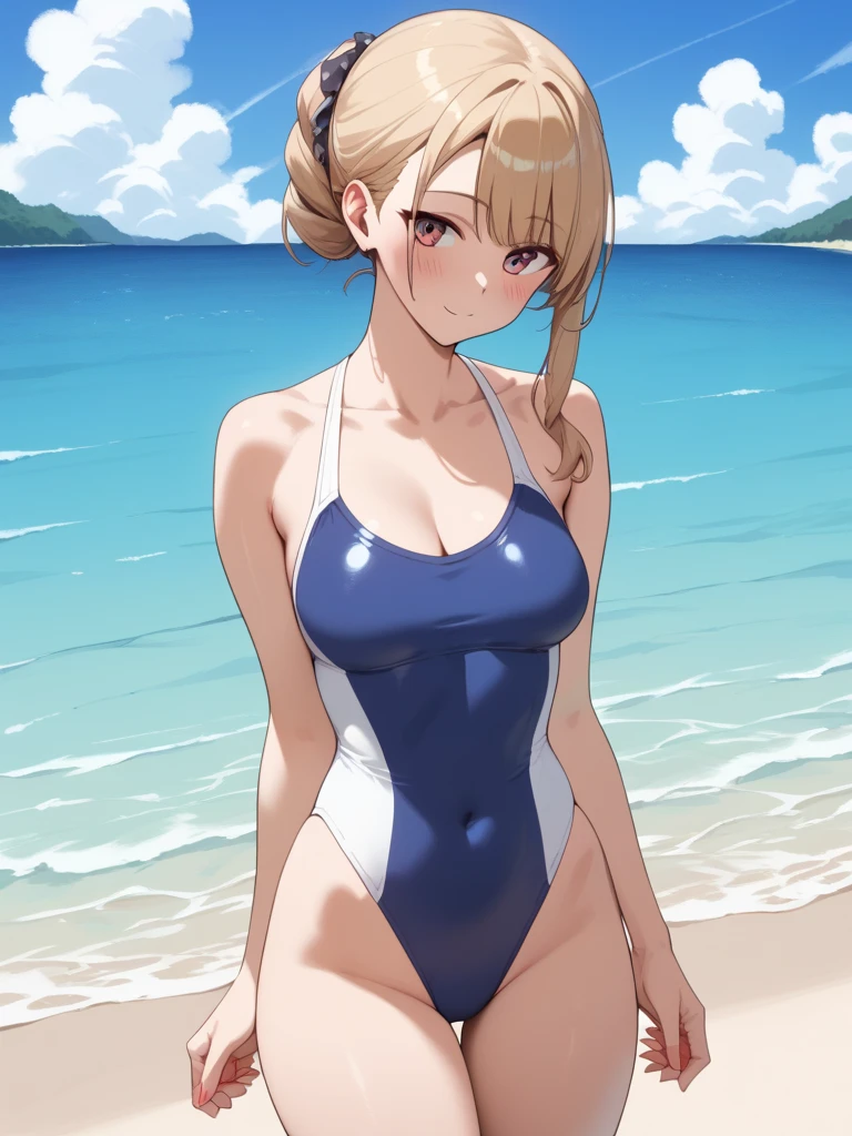 Blonde, (short hair:1.2),Illustration of a person、
View your viewers,, (Highest quality:1.3),One Girl, beach、Outdoor、 ground、ground、soil、blue eyeicro Bikini、(masterpiece、Highest quality)、Highest quality, Ultra-high resolution, (((masterpiece))), alone, Large breasts、One Girl, Front view、Embarrassed face、Bronze colored hair、((short hair))、Stand up straight、Cowboy Shot