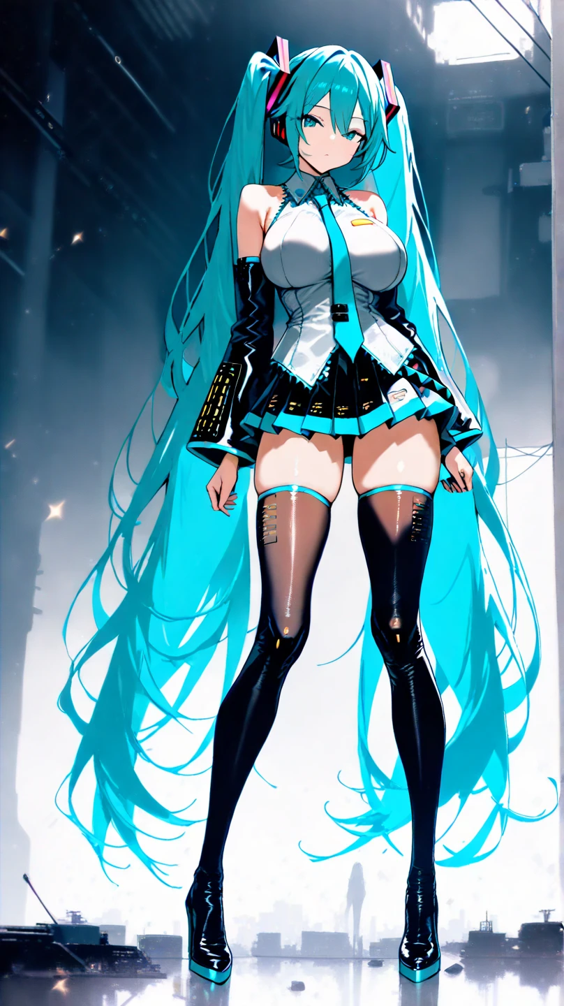 (1 girl),(high quality), (High resolution), (extremely detailed), (8K),(focus on lower body),(CG)、Magic Knight、(transparent costume)、Magic Mentor、school uniform、sexy panties、(black knee high stockings:1.2)、(nipple shape)、No shoes、neutral white lighting,sexy pose、showing panties、Hatsune Miku