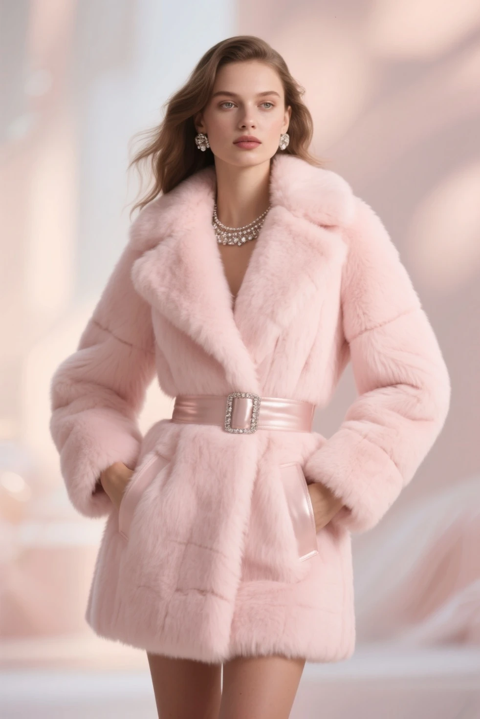 ((Masterpiece, best quality,edgQuality,photorealistic,ultra photorealistic)), seductive smile,standing,posing for a picture,
edgJG fashion, a woman in a pink dress and a pink fur coat ,wearing edgJG_style clothing 
 <lora:edgGallianoXL:0.85>