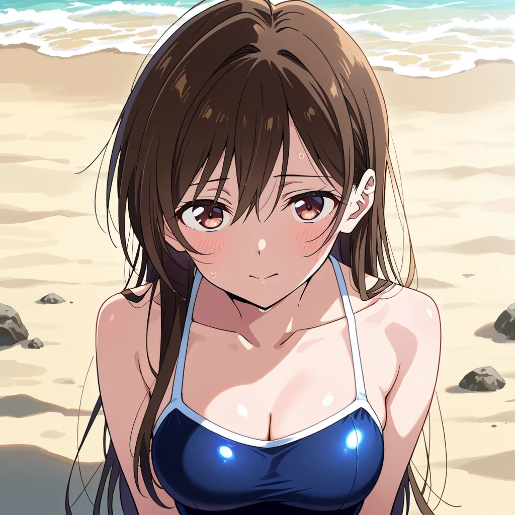 ((masterpiece, Highest quality, High resolution, uhd, Pixel perfect, Depth of written boundary, 4K, RTX, HDR)), 1 Girl, single, alone, 24-years-old, Anime Girls, Beautiful art style, anime character, ((Parted bangs, Brown Hair)), (blue eyes、Round eyes, Delicate eyelashes、Beautiful eyelashes, Perfect Eyes), (Detailed face:1.2), (Smooth texture:0.75, Realistic texture:0.65, Realistic:1.2, Cinematic, Anime CG Style), Perfect body、Moderately good breasts:1.7、bikini:1.8、Visible from the thighs:1.9、Wet、Water Drop、Splash、nsfw、visible from below、Pause、smile、night:1.8、Bra shoulder straps:1.8、Ocean:1.8、