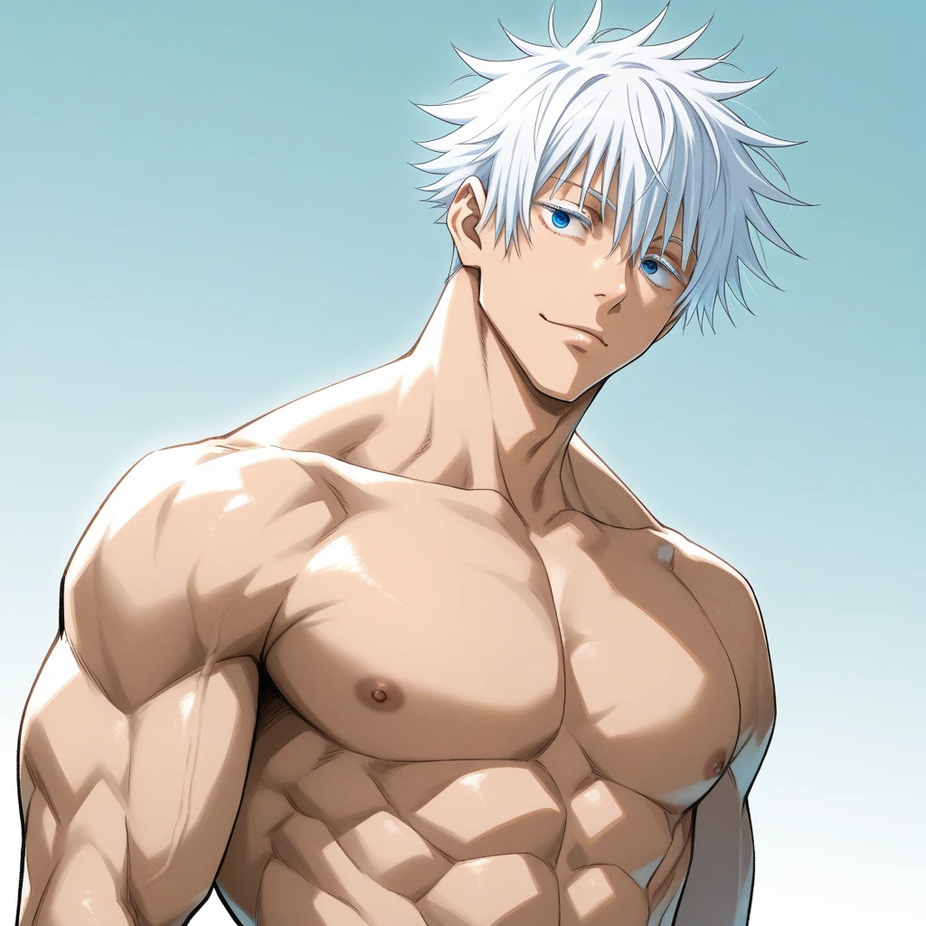 anime man with White hair and no shirt posing in a room, muscular! White, Tall anime man with blue eyes, muscular!!, muscular character, male anime character, Energy Man's Epic Animation, Kaneki Ken, kaneki ken, muscular characters, gigachad muscular, muscular!! Science Fiction, muscular bernie sanders, Cool anime poses, The strongest posture