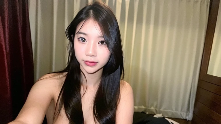 (completely nude))、smooth white skin、16 years old cute and sexy little beautiful face、Bangs flowing in front of a cute face、shiny black hair、long, soft bangs that cover the eyes 、Beautiful green eyes that sparkle、Sexy and cute young woman with long shiny bright hair and very long hair、Noticeably large double eyelids、sexy pose, Please spread your legs in an M shape....,W piece,(Detailed beautiful pussy exposed....., :1.4),spread legs, thighs,nude,bedroom,(Lying on your back from above, Put one in'Head on the pillow,Overall, Create the most beautiful and perfect face in the world, Meticulously hand-drawn in the highest quality 3D 8K, Perfect white skin, beautiful appearance, multicolor liquid acrylic, wet marble body,