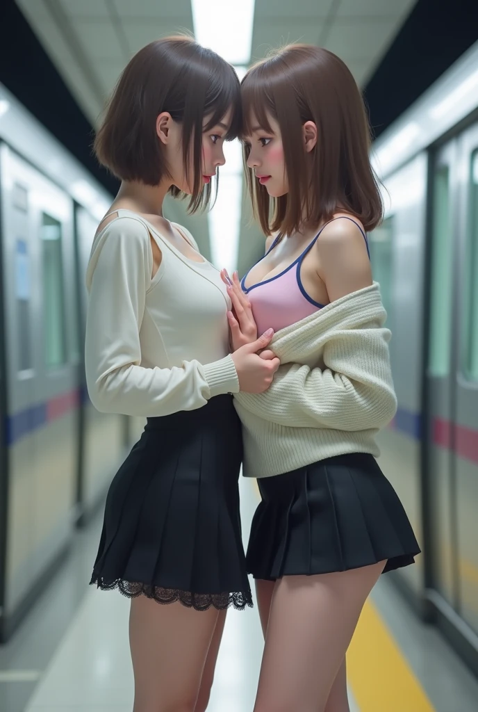 Nsfw,(High resolution:1.3), (16k, Photorealistic, Raw photo, Best image quality: 1.4), Japanese, (One Girl), Beautiful Face, (A vivid face), Beautiful Hairstyles, Realistic eyes, Beautifully detailed eyes, (Realistic Skin), Beautiful skins, attractive, 超A high resolution, Surreal, High detail, Golden Ratio, Highly detailed cute girl,(20-year-old)、Detailed Background、(Many passers-by:2.0、Detailed face、Well-formed face), ((boob flash)), (brown haire,very short hair,Bob Cut,huge breast,black collar,black hoodie,red short,skirt,slip nipple,slip pussy:1.4),smile,nipples,navel,(naked ,nued:1.5),(ears ring),(sexy pose,spread legs,cowboy shot,in train station:1.5)