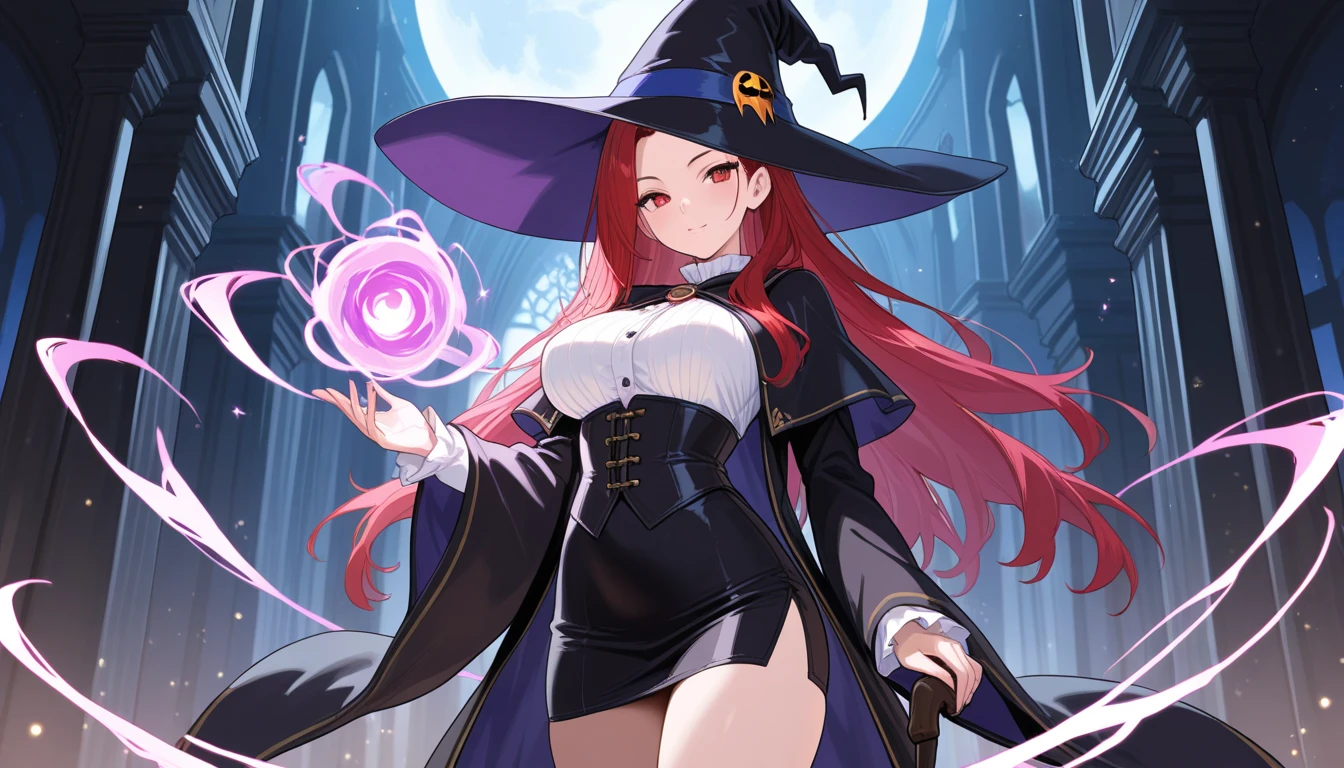tamamo, tamamo, animal ear fluff, Animal ears, Fox ears, Fox Girl, Fox tail, Hair Ribbon, Pink hair, tail, (Yellow eyes:1.5),BREAK looking at viewer, BREAK (masutepiece:1.2), Best Quality, High resolution, Unity 8k壁纸, (Illustration:0.8), (Beautiful detailed eyes:1.6), extra detailed face, Perfect Lighting, extremely details CG, (Perfect hands, Perfect Anatomy),(Halloween:1.2)、、(witch's hat:1.3)、a smile、cowboy shot