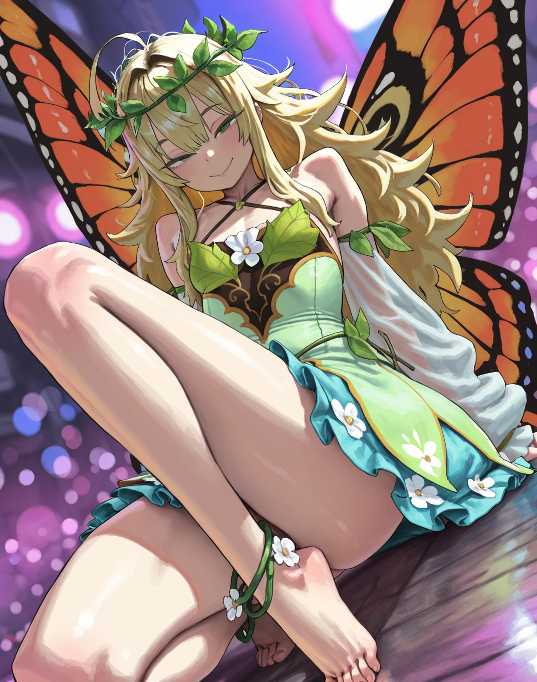 Anime. Fairy. Wings. Tiny. laying in a nest of flowers sleeping peacefully. High definition. High quality. High resolution. Detailed anime. 
