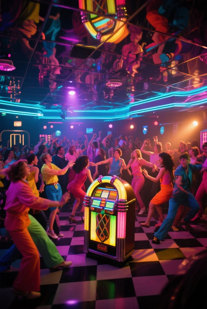 cinematic film still of <lora:Boogie Nights:1>
High angle from above, In the 1970's a group of people standing around a 1970's disco room with disco lights,no humans,building,scenery,lights , dramatic light, dramatic shadow light, contrast, cinematic color, cinematic look, filmic, realistic, realism, perfection, perfect, Kodak, Kodak film, movie still, Boogie Nights style, Boogie Nights Film style, shallow depth of field, vignette, highly detailed, high budget, bokeh, cinemascope, moody, epic, gorgeous, film grain, grainy