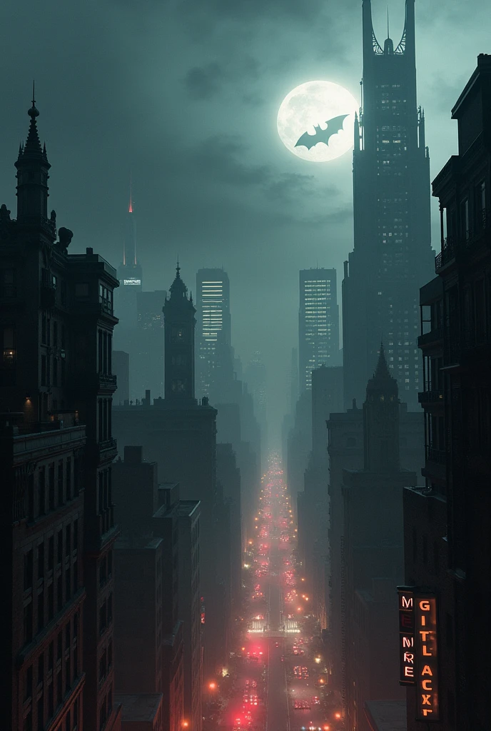 High-rise buildings, detached houses, at night, dark clouds, horror atmosphere
