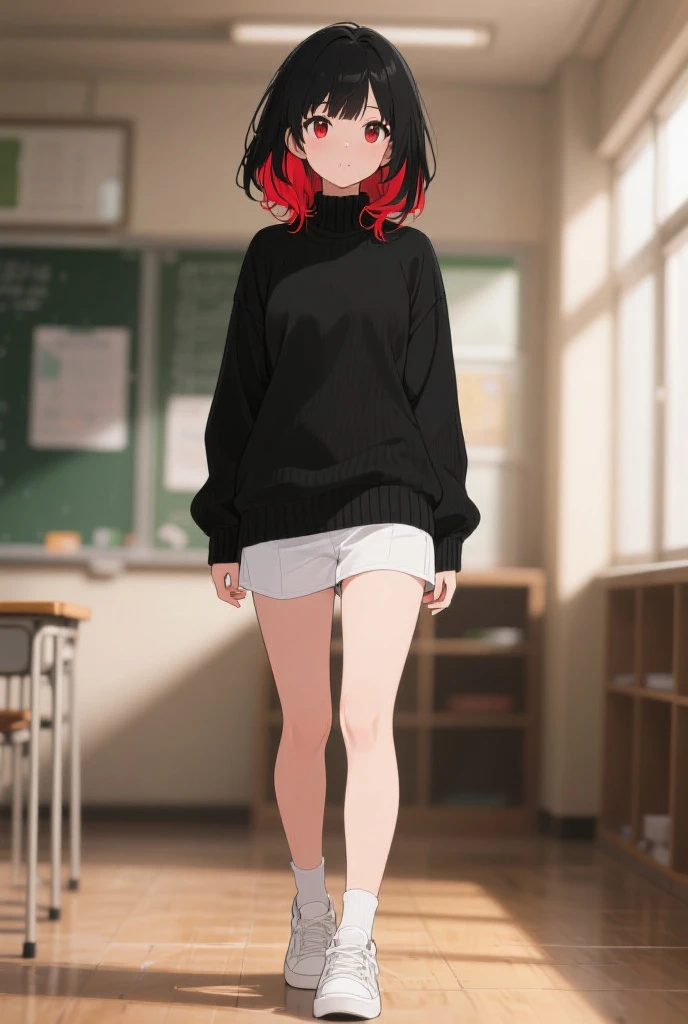 masterpiece,portrait,aesthetic,beauty,((red hair)),(blue eyes),(short hair),high quality,upper body,((crewneck sweater)),aesthetic clothing,professional perspective,blue eyes,feminine,small breasts,female,beautiful,18 years old,alone,angry,daytime,dramatic light,future facing face,((angry)),(bold makeup),eyeliner,gothic look,medium bust,(narrow eyes),( Green eyes), (intense expression), fair skin,, (yoga pants), (round neck), ((dormitory background)), ( school dormitory),