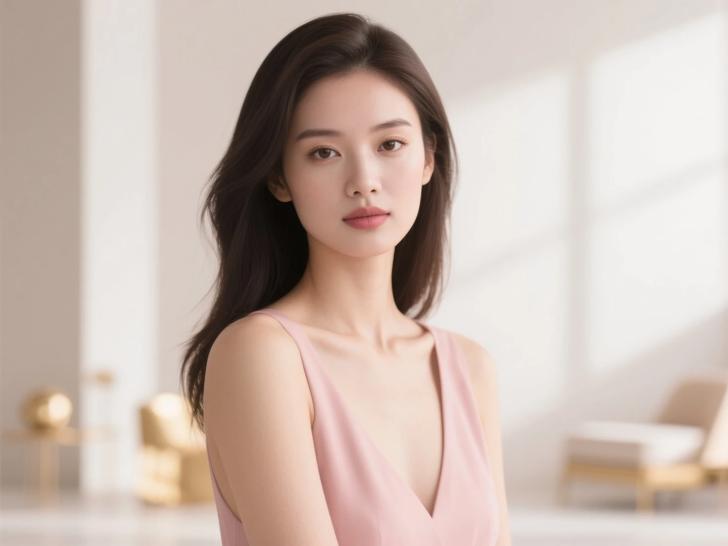 highres,4k,HDR,1girl, photorealistic, realistic,sweat skin, thin face,yangmi,heavy makeup, standing,(((half body))), medium breasts,earing ,