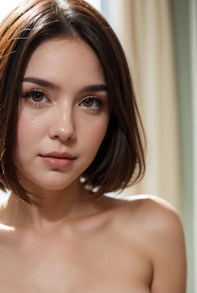 (Raw photo), (Photo realistic), (masterpiece), (Highest quality), High resolution, 8K resolution, (Exquisite detail), (Volumetric Light), ((Full body photo)), woman, Age 35, short hair, Straight Hair, Brown haired, Very white and translucent skin,Highly detailed eyes, Source Order, Very fine eyebrows, eyelash,Highly detailed skin, Highly detailed mouth, Highly detailed nose, The best beauty,Cute like an idol, Smile, ((Look at the viewers)), (((Completely naked))), Random Body Orientation,Ample breasts,valley,Slim waist,Long, slender legs,(vagina)