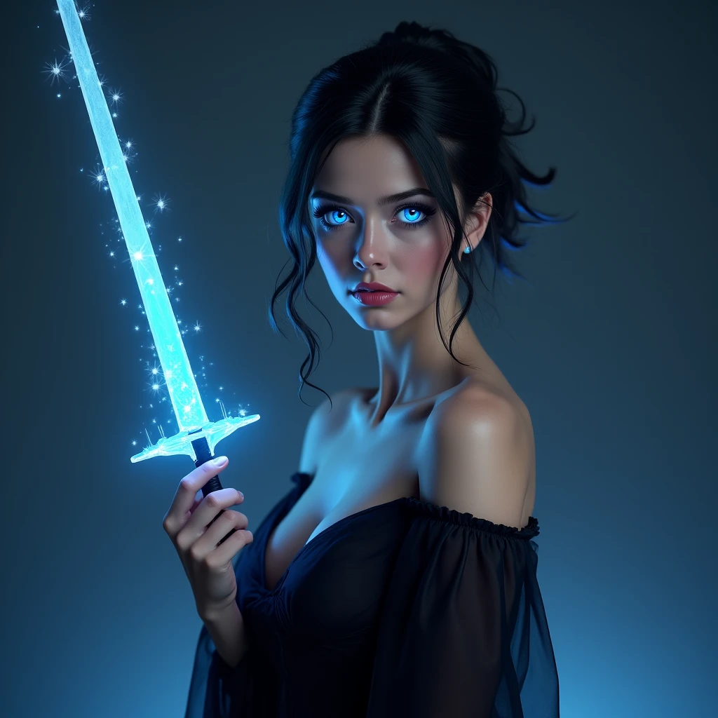 (mysterious:1.3), ultra-realistic mix fantasy, (giant eastern phoenix:1.2), asian woman holding a  energy thunder sword,void thunder sword, in the style of dark azure and light azure, mixes realistic and fantastical elements, vibrant manga, uhd image, glassy translucence, vibrant illustrations, ultra realistic, long hair, straight hair, white  hair,head jewelly, jewelly,light In eyes, red eyes, portrait, firefly, bokeh, fantasy, colorful waterfall, flame, very detailed, high resolution, sharp, sharp image, 4k, 8k, masterpiece, best quality, magic effect, (high contrast:1.4), dream art, diamond, skin detail, face detail, eyes detail, mysterious colorful background, dark blue themes
