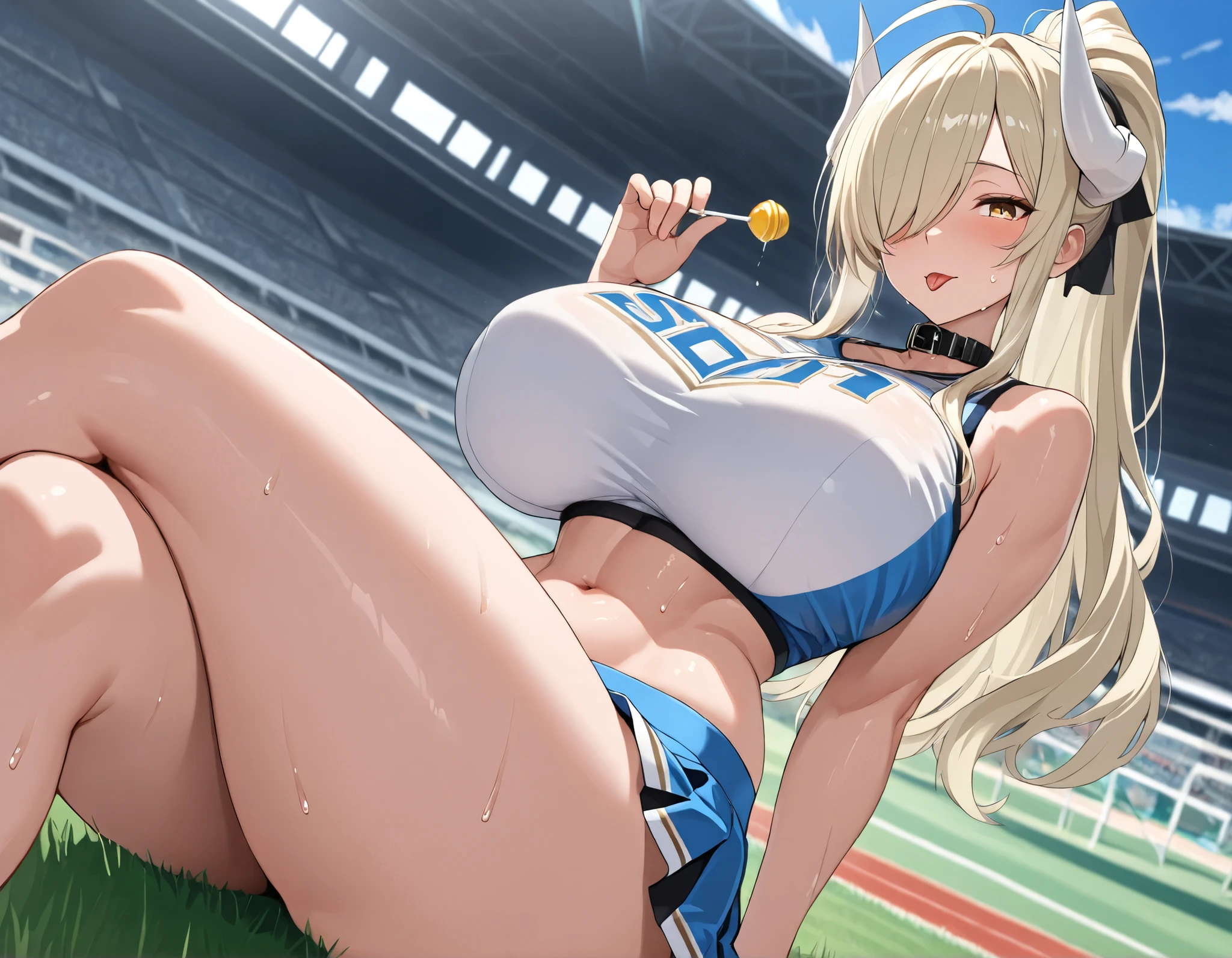 One girl, Long Hair, Blonde, Large Breasts, High resolution, High leg competitive swimsuit,butterfly hair accessories,