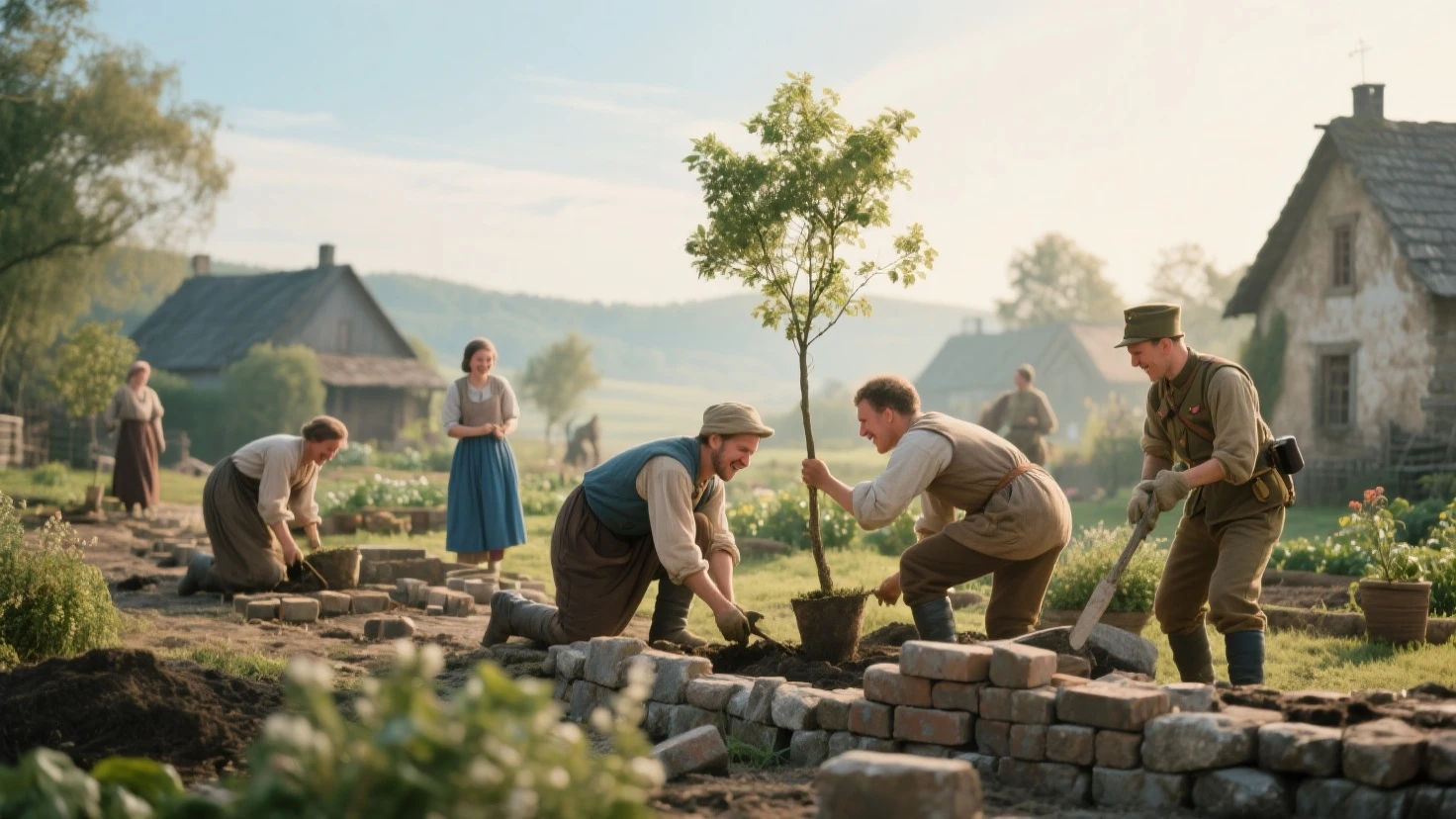 The image is of Di Caprio teaching a group of children in a community garden, surrounded by raised beds, gardening tools, and vibrant greenery.,original,Very handsome young Leonardo Di Caprio, male