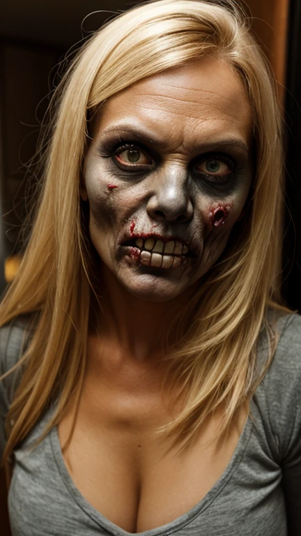 A older zombie woman,looking at and holding a decaying right hand with har left hand, suprise look on her face, long brown hair, wavy hair, missing left eye, (skull face), (decay skin), (raw skin), ((Decay skin)), ((skull face)), dreary, magnificent, fog, low key, at night, ((RAW photo, 4K, Realistic, Exquisitely Detailed Skin)), Masterpiece, Best quality, offcial art, Unity 8k wallpaper, Ultra detailed , (detaile zombie face),((bloody mouth)), rincled skin, (decay skin), ((pealing off skin decay)),((detailed skull under skin)),  detailed decay skin, looking at the left arm on her right hand, ((grey long beard)), dirty red and black flannel shirt, old black cowboy hat, ((cowboy hat)), masterpiece, best quality, extremely detailed eyes, cinematic lightning, intricate detail, highres, official art, finely detailed face, high resolution illustration, 8k, depth of field, ((zombie)), detailed brown eyes, chaotic city, upper body, profile, post apocalyptic background,  zombie decay skin, detailed face decay, decay, terror,((skull decay face)) scary looking, extremely detailed eyes, extremely realistic photo, (((bloody mouth)))