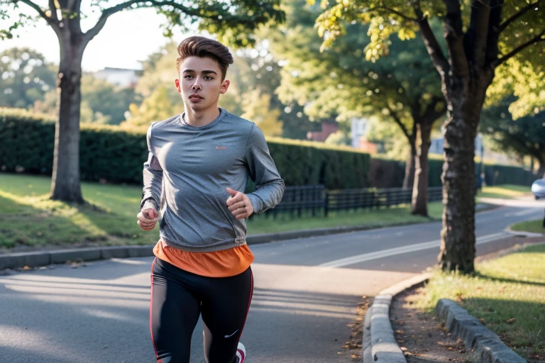 Running boy on forest road