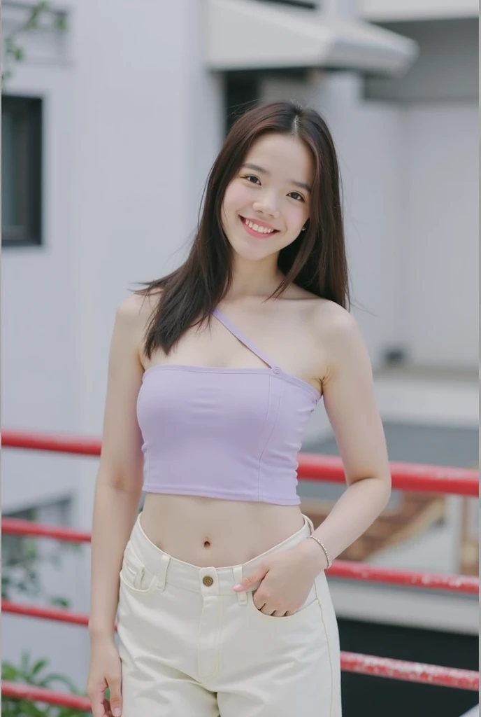 (((Highest quality))) ((masterpiece)) ((Real beautiful girl)) 16 talented beautiful girls (Cute face) clear ((Baby Face)) Appearance like an idol Micro Mini Shorts Tank top Summer festival fair Night Festival smile Creating Bangs