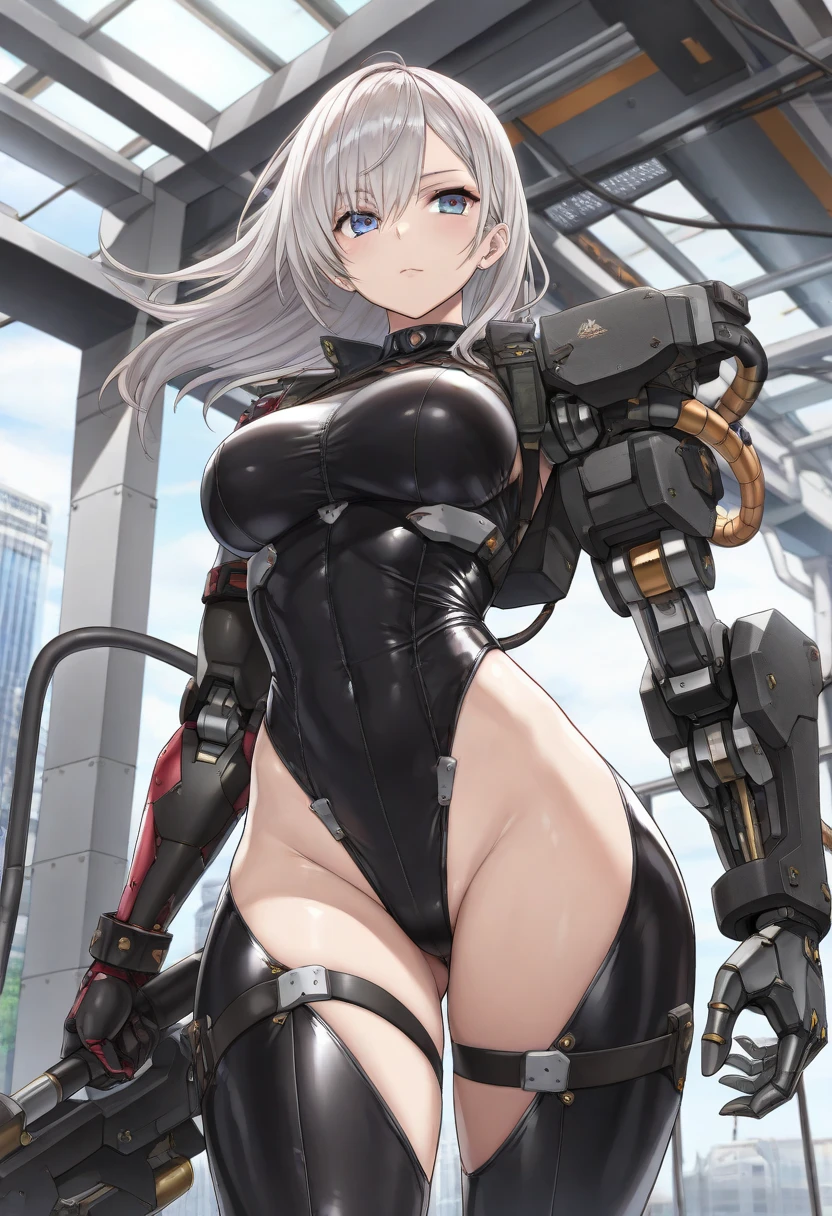 Skinny, big , wide hips, thick thighs, red eyes, white hair