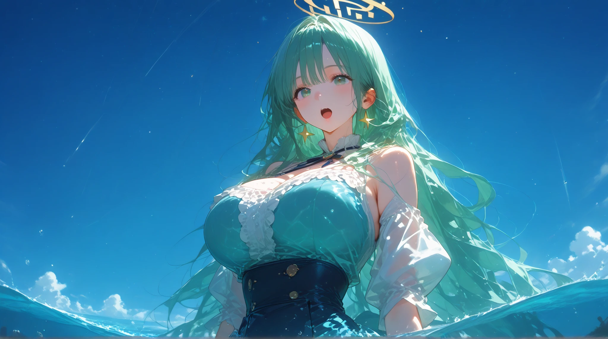 Perfect detail, Special details, highest quality, expensive全身の正確な描写,expensive, woman,A satisfied smile ,round face,Beauty,View Viewer, Green Hair, Long Hair, Side bang, Partially exposed forehead, Dark blue eyes, Mature Body, Perfect body, Large Breasts,Big Ass.Sweaty body,Open your mouth wide,stoop down, blush, Cleavage, Blue Dress,Gold Jewelry,Gold Bracelet,Gold Collar、 Luxurious crown,, White lace lingerie , necklace, Pursing your lips, A light smile, Drunk, expensiveディテール, Depth of written boundary, 1080p, 16k, Awards, High resolution, highest quality, masterpiece, 超High resolution, Anatomically correct, Super detailed,,Huge breasts、Realistic、Perfect bodyライン、aerial photograph、aerial photograph、Destroying the city with a smile、stoop down、 (A giant girl bigger than a skyscraper destroys the city of Shibuya:1.5)、cute、cute、body fluid、Blue Dress、Eroticism、Chubby stoop down Occupying the big city Big breasts spilling out of the bra