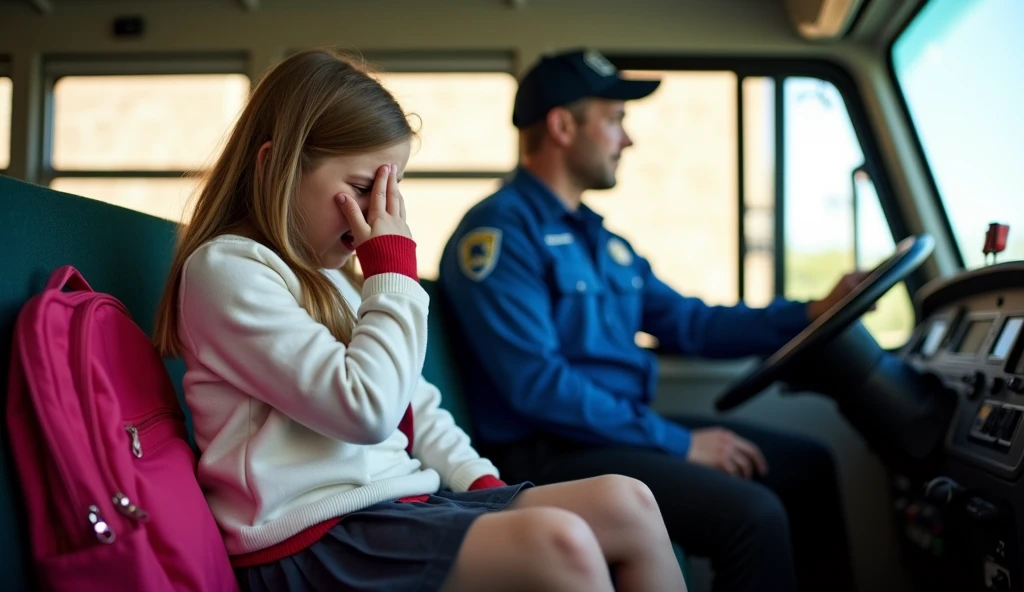 Beautiful 9 year old Russian girl, long blonde hair, blue eyes, tiny plaid blue skirt, nice legs, being abused by several adult men on the bus