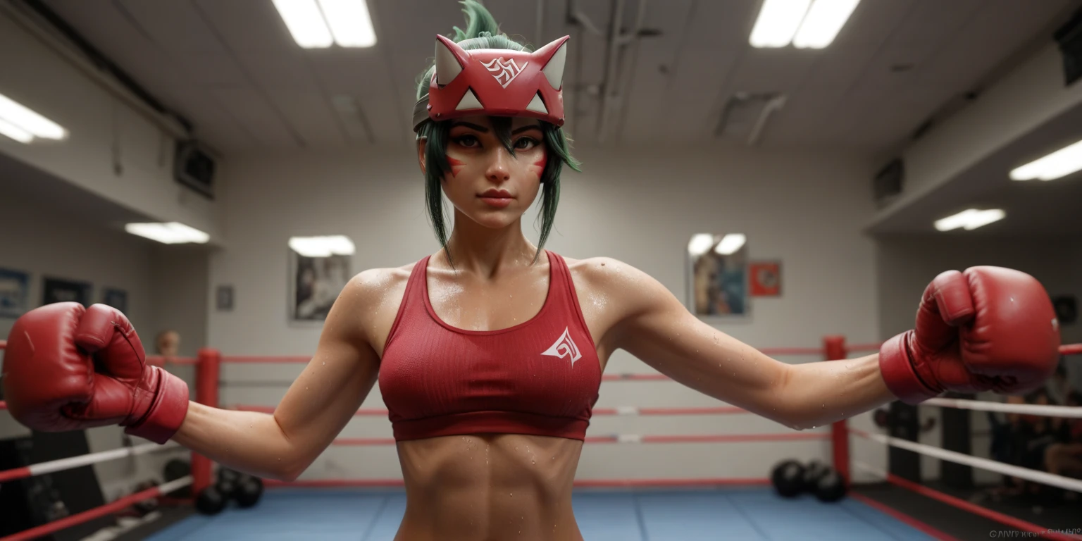 smile, masterpiece, best quality, solo, (detailed eyes:0.9), (detailed lighting, depth of field:0.9), (cowboy shot, perspective off center), tank top, solo, lifting weights, sweating, gym, mirror, Ahsoka Tano <lora:Ahsoka_tano:0.7>