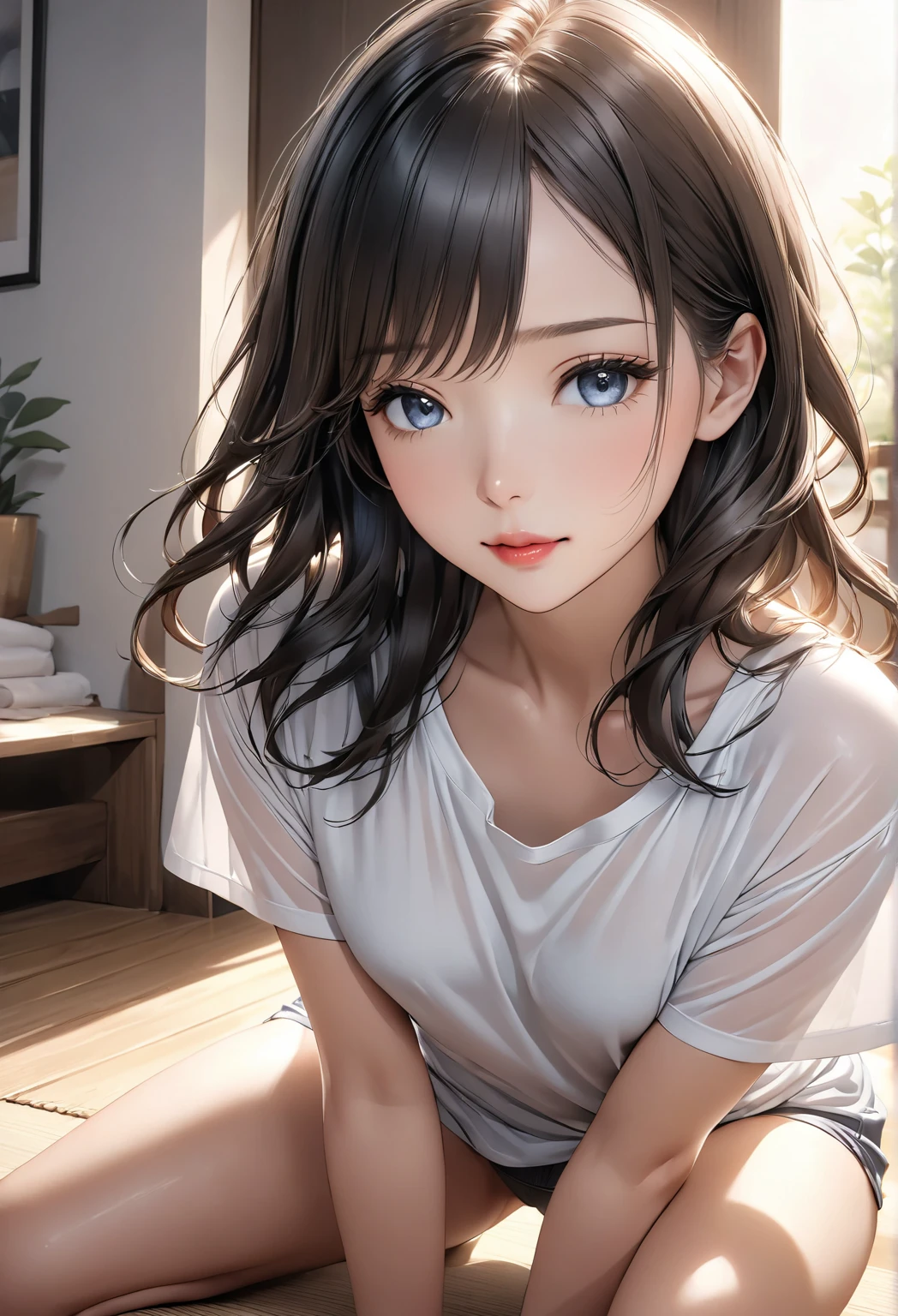 (masterpiece, highest quality:1.2), (High resolution, Abstract:1.1), Super detailed, One girl, Cute pose, camisole, Off the shoulder, Lips parted, smile, blush