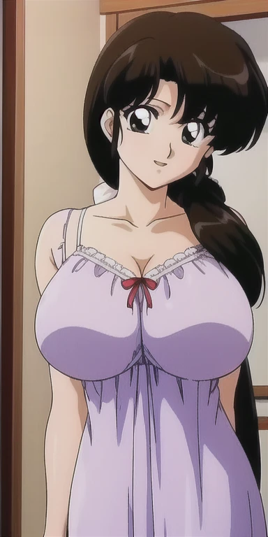 (perfect detailed anatomy:1.5, beautiful detailed face:1.5, beautiful detailed eyes:1.5, beautiful skin:1.3, perfect arms & fingers:1.5), (masterpiece, top-quality, hight resolution:1.2), (anime screencap,1.5, anime-keyvisual), (ultra_detailed, 8k, UHD:1.2), (photorealistic, pixiv:1.3), (the perfect body), NSFW, tendou_kasumi, 1girl, beautiful, black long hair, solo, blush:1.5, (sagging large breasts:1.5), (white negligee:1.5), (glamorous:1.3), (arms behind back:1.2), (POV, bust shot, cowboy shot:1.5, sitting), (simple background), (thick outline, black outline), nagatiti