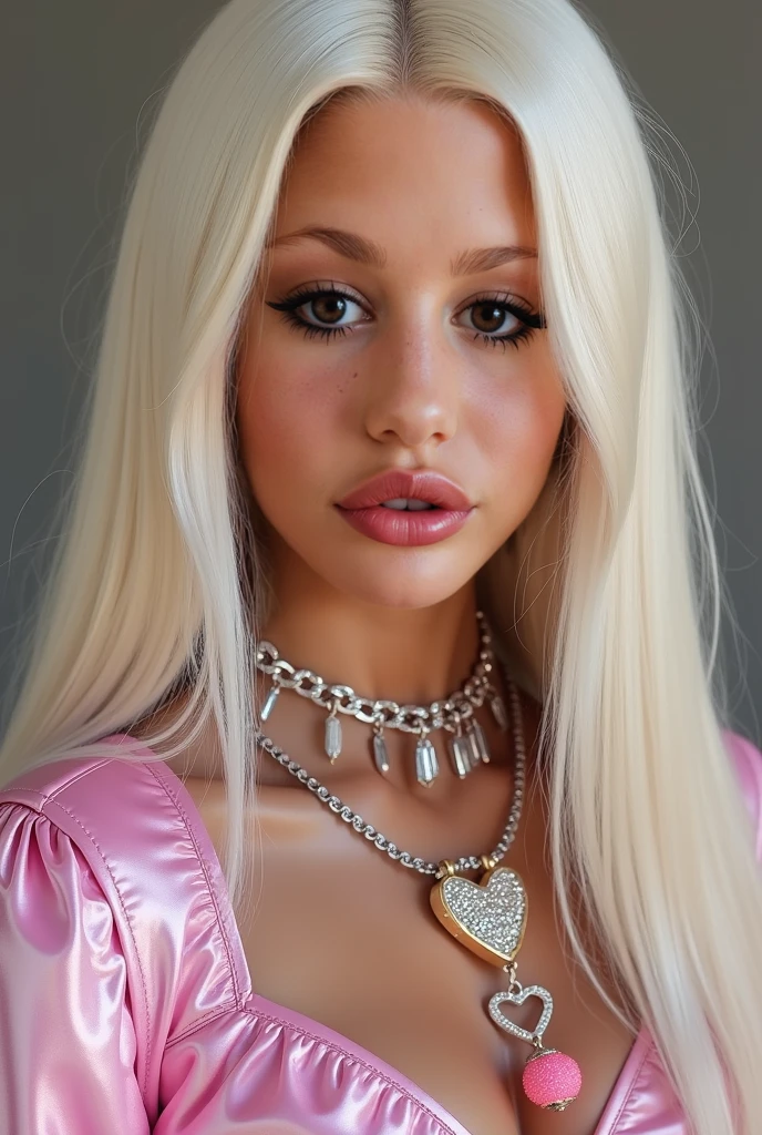 Photorealistic perfect body、Ultra-high image quality、Ultra-high realistic image quality、japanes、(Harajuku gal fashion:1.9)、(huge-breasted:1.3)、(cleavage of the breast:1.3)、Waist slender、(blondehair:1.3)、(good lighting)、(blurry backround)、(grin)、(Gal-style thick shadow eyeliner:1.3)、(long lashes:1.2)、(Long false eyelashes:1.3)、Gal Style Makeup、Gal style earrings、Gal style bracelet、(Gal style necklace、Double Necklace:1.3)、Bustling street、Standing Pose、Thigh up