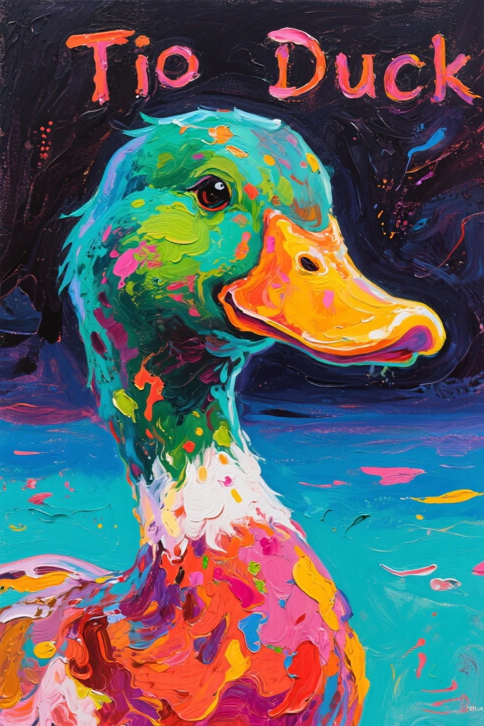 dark post-impressionism painting of a duck