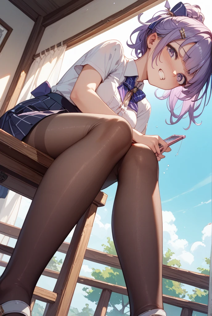 (masterpiece, Highest quality:1.4), (Very detailed:1.2), {shape,Picturesque}, {Studio Light, Picturesque}, [Best Shadow],((1 Girl))((Perfect hands, Perfect Legs, Perfect Anatomy)), 
(Konishi CSA)_(ShizumaCSA), (Alpha CDE:1.3)_(Gamma CDE:1.15),
break
(Perfect Anatomy), (Symmetrical eyes, Very detailed eyes, Beautiful Eyes), (Sharp eyeliner, Very detailed face, Beautiful Face), (blue eyes),短いポニーテール
break
nice hands, Perfect hands, Guido Daniele,
break
1girl, alone,
break
Green leavesKC, (Green leaves) uniform, (white) Seraphim, (hair) Scrunchie, (Lavender Blue) Sailor collar, (yellow) neckerchief, (Lavender Blue) Knee socks, shoes,
break
looking at viewer, Cowboy Shot, To the audience:, smile, Open your mouth, Spread your legs,(indoor, office, living room), (Hold the camera),
break
(From behind)(panties), , (Flashy underwear),  
