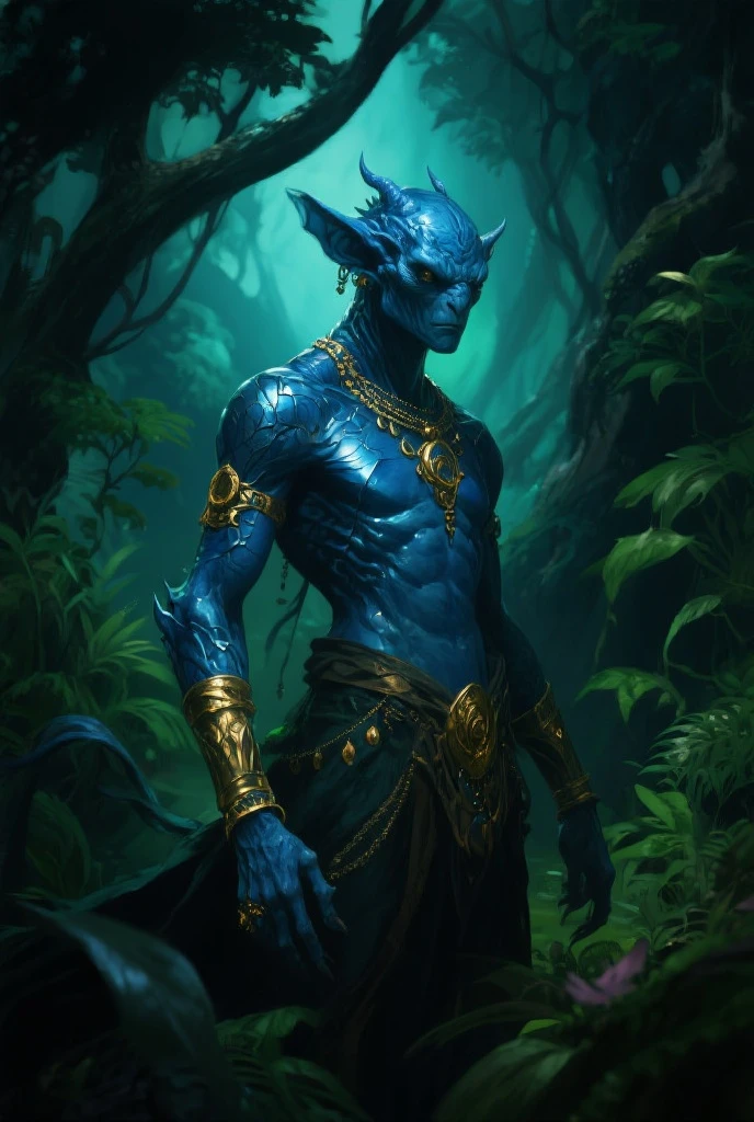 In the heart of a dimly lit, mysterious cave, an alien figure stands out with his distinctive purple skin and large, captivating eyes. The alien's slender body is adorned with intricate tribal markings that dance across his frame, each one sharp and vivid, telling a story lost in time. His attire is a harmonious blend of primitive and futuristic, with loose fabric that drapes around his form, reflecting the ambient glow of the cave. The atmosphere in this 4K, ultra-realistic scene is heavy with intrigue and ancient wisdom, as if held in a time capsule. The alien's eyes, twin pools of depth and mystery, seem to hold